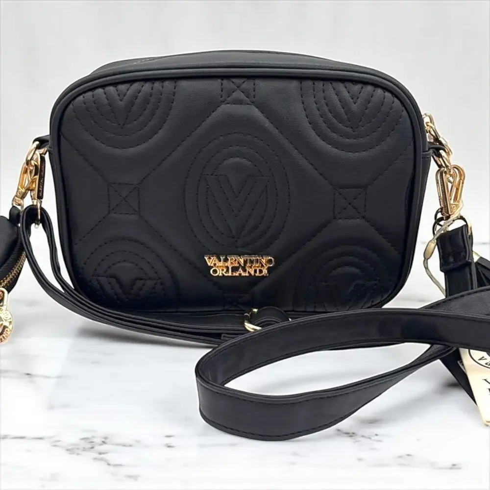 Valentino Orlandi Small Black Quilted Crossbody Camera Bag New With Tags